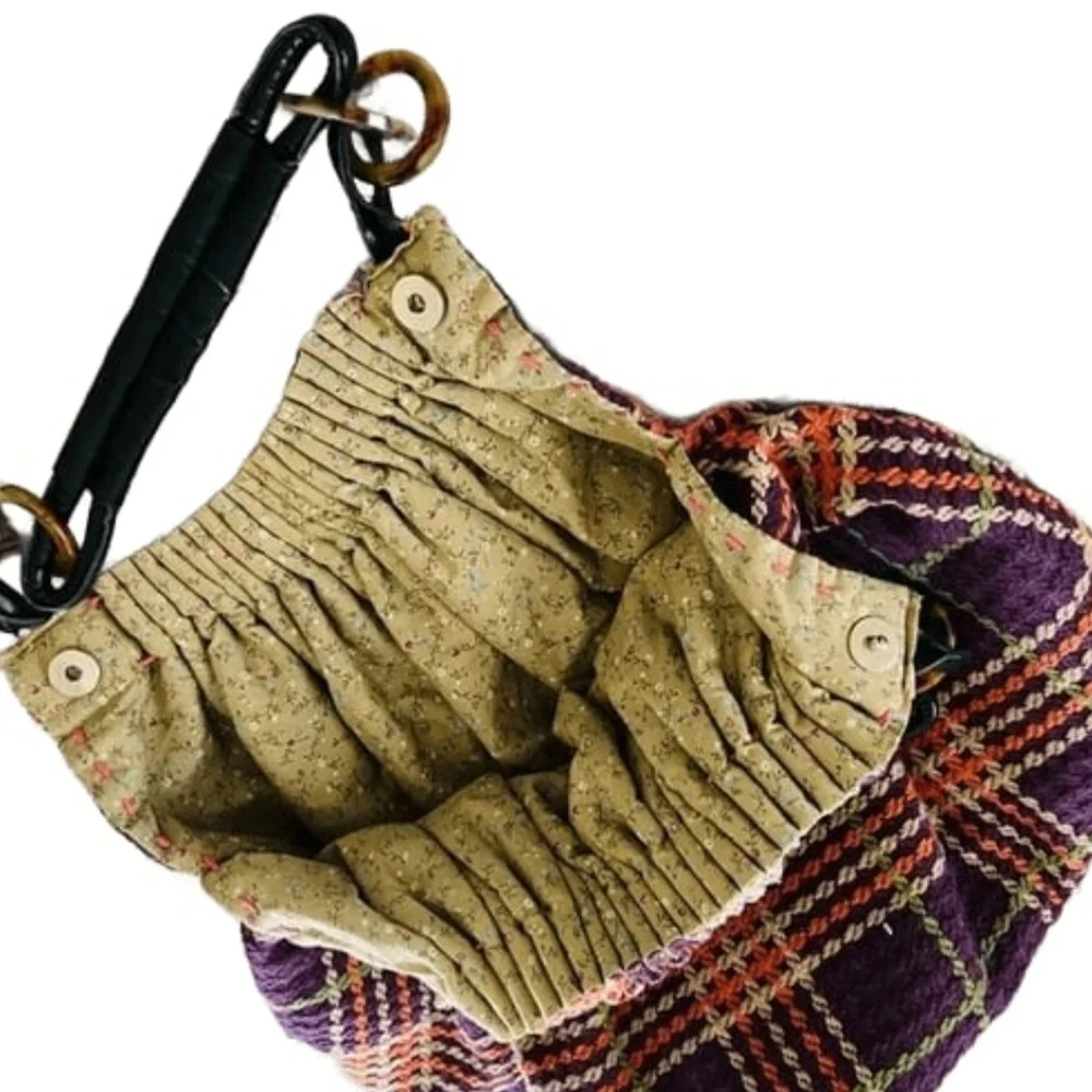 Oversized Plaid Hobo Bag Purple with Orange and Green Trim